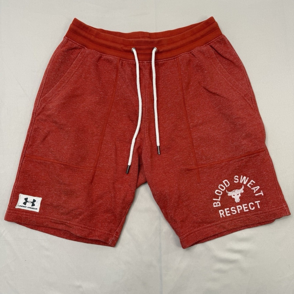 Under Armour Mens Sweat Shorts Large Red Loose Fit Drawstring Athletic Gym Logo